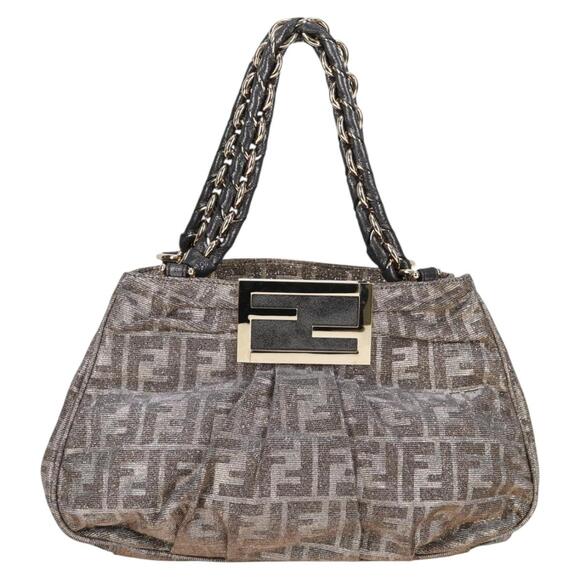 FENDI Zucca Canvas Mia Chain Shoulder Bag Silver Gold - Picture 1 of 13